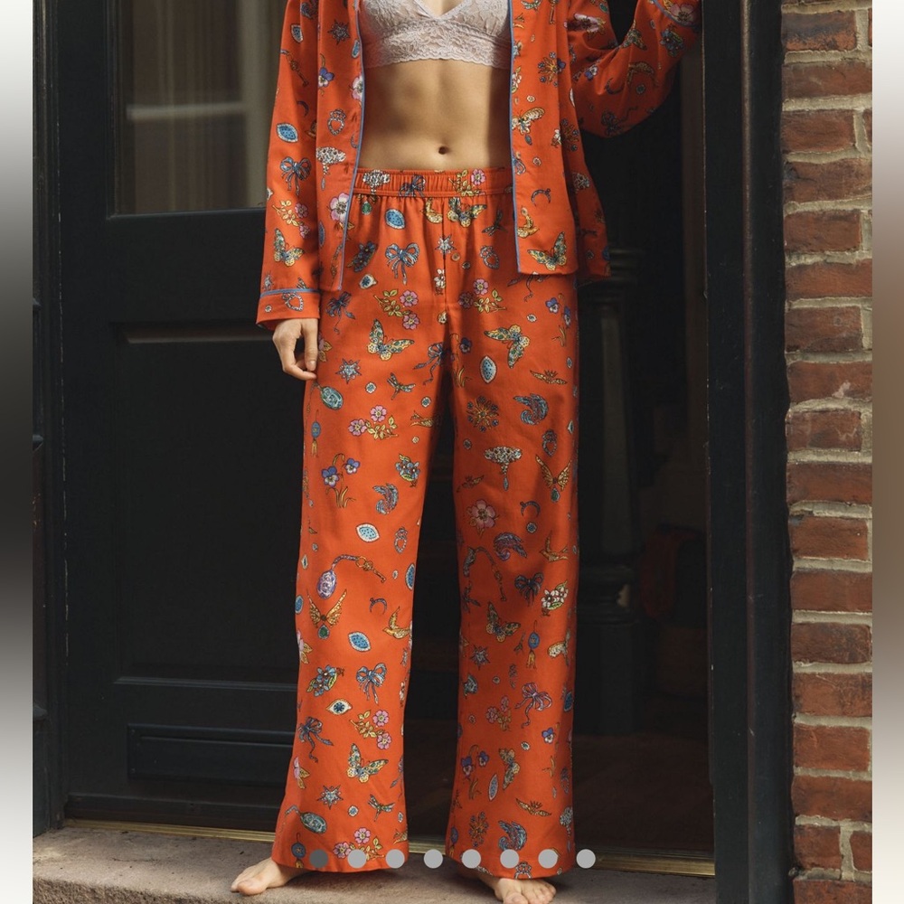 LyreBird Pajama Pants Floral Orange Pajama Set